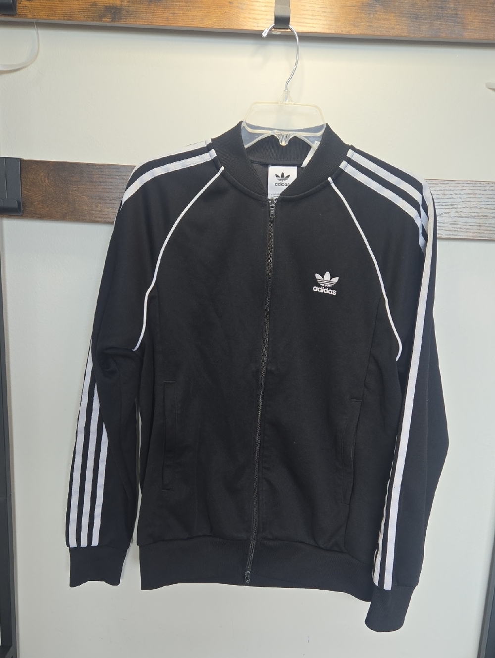 adidas Black and White Three-Stripe Track Jacket